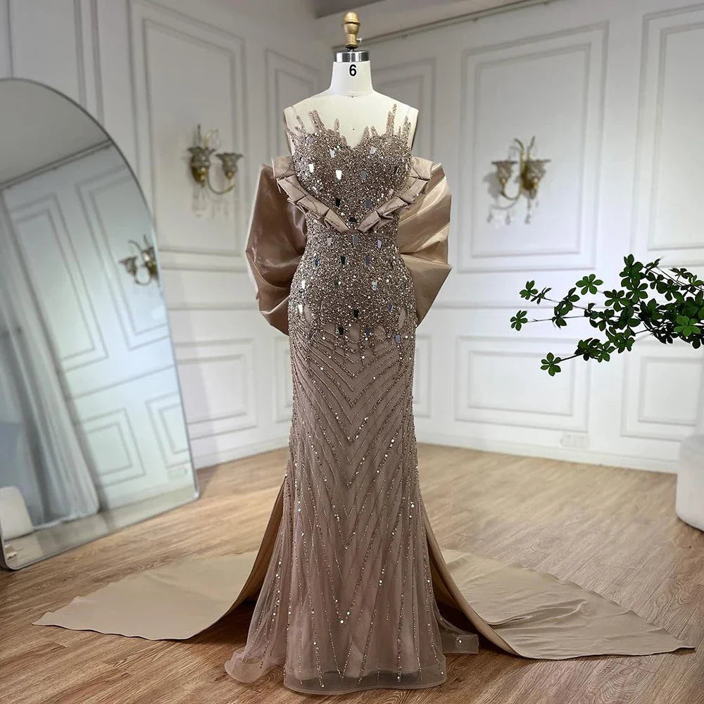 Elegante vestido de noche fucsia con cuentas y perlas estilo sirena, 2025, vestidos formales de lujo de Dubái para mujer, fiesta 2025, LA72263