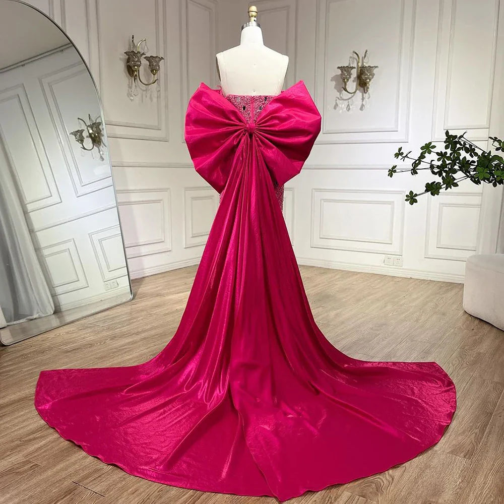 Elegante vestido de noche fucsia con cuentas y perlas estilo sirena, 2025, vestidos formales de lujo de Dubái para mujer, fiesta 2025, LA72263