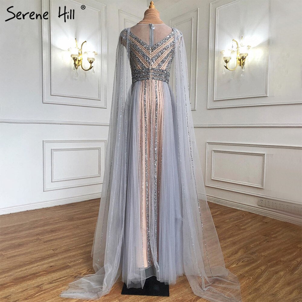 Vestidos de noche de corte A con mangas largas doradas, de lujo, con cuentas, para mujer, fiesta, LA71315
