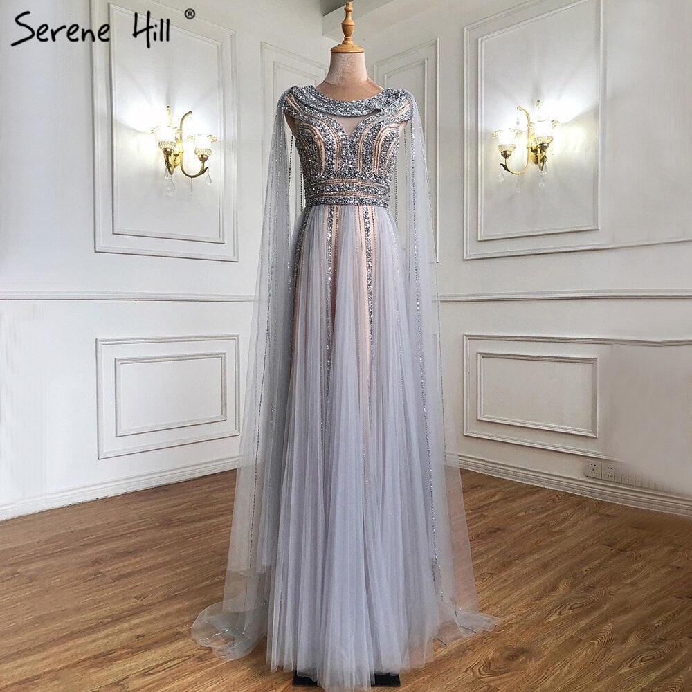 Vestidos de noche de corte A con mangas largas doradas, de lujo, con cuentas, para mujer, fiesta, LA71315