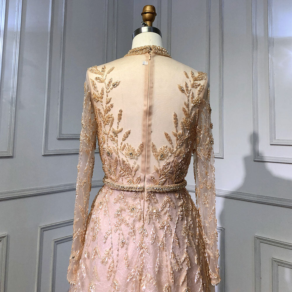 Vestidos de noche dorados de lujo, corte A, cuello redondo, con cuentas, tirantes finos, sexys, para mujer, fiesta, LA71378L
