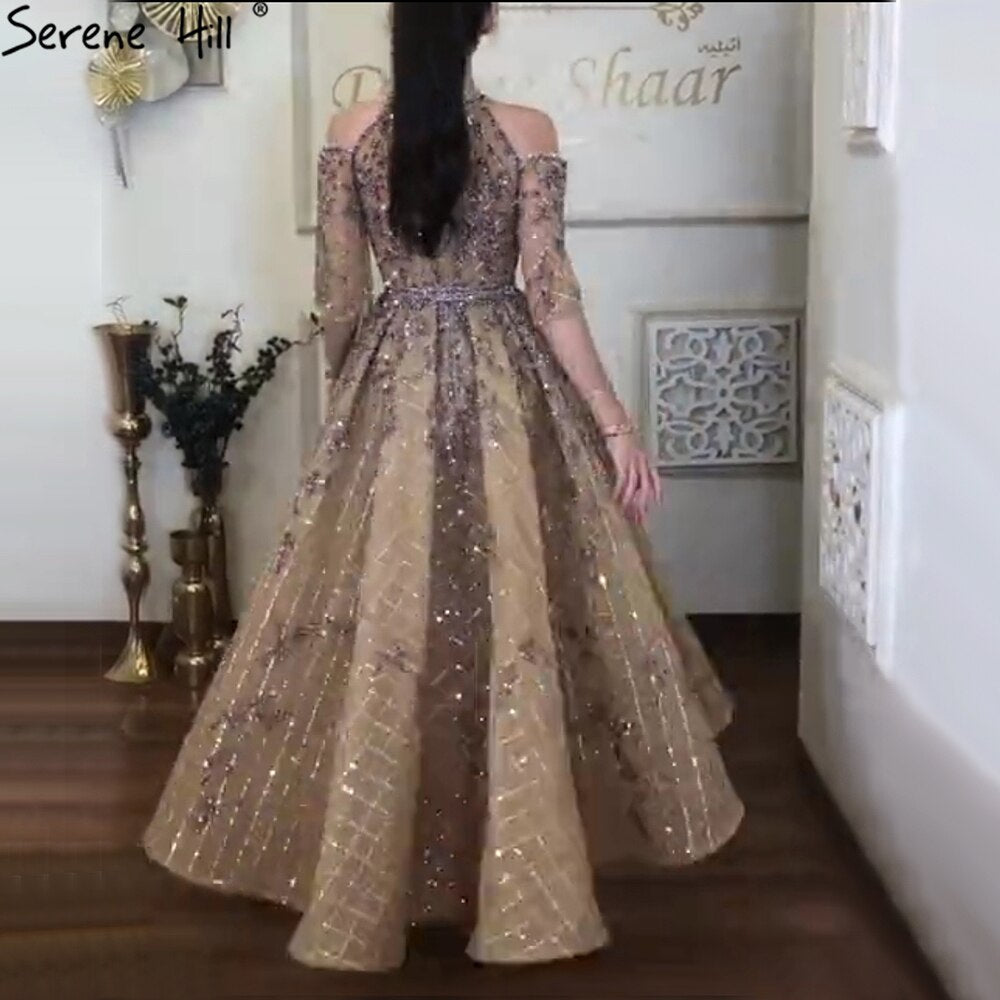 Vestido midi dorado de lujo hasta los tobillos, para fiesta de noche, boda 2025, vestidos de noche para mujer, LA71051