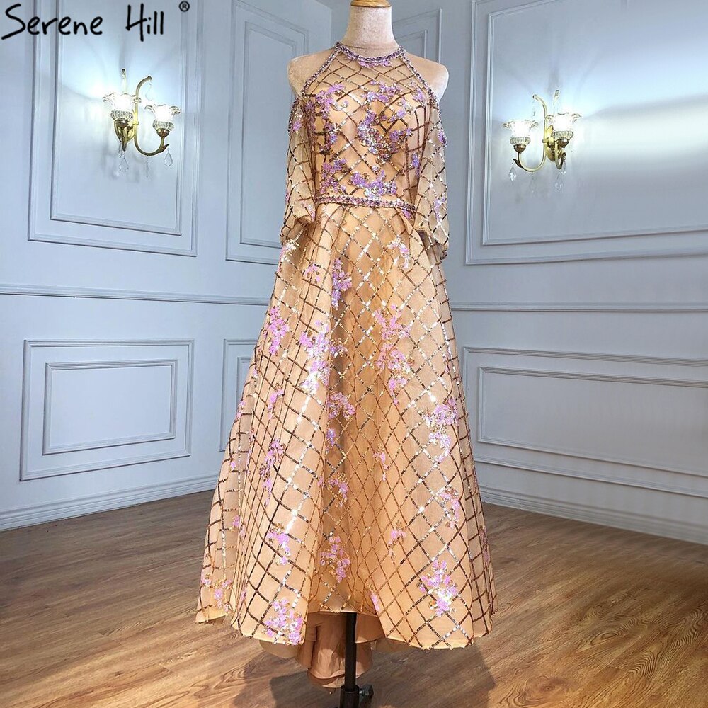 Vestido midi dorado de lujo hasta los tobillos, para fiesta de noche, boda 2025, vestidos de noche para mujer, LA71051