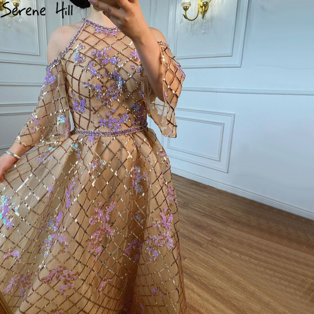 Vestido midi dorado de lujo hasta los tobillos, para fiesta de noche, boda 2025, vestidos de noche para mujer, LA71051