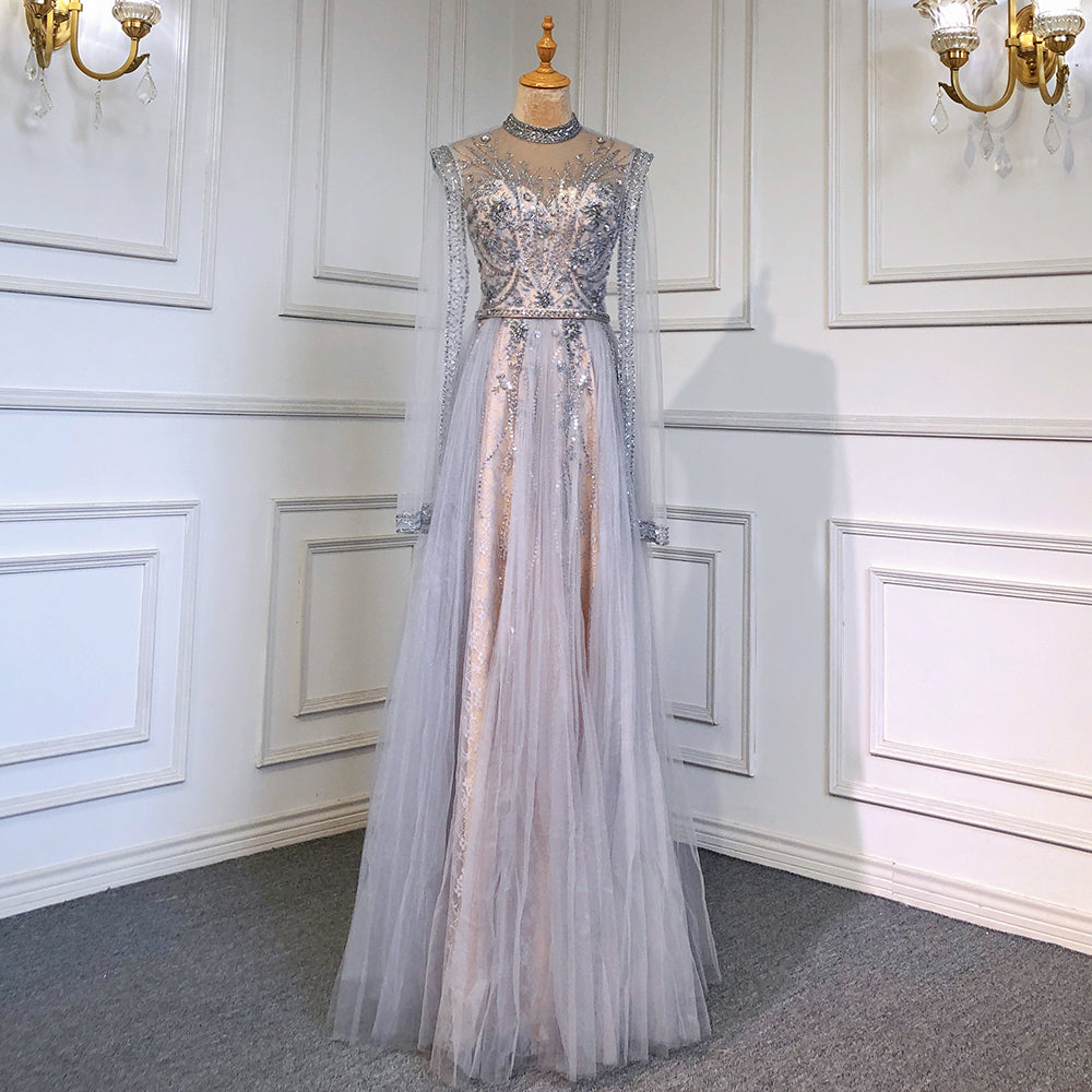 Vestidos de noche dorados de lujo con mangas tipo capa, vestidos de sirena con cuentas 2025, elegantes para mujer para fiesta LA71604