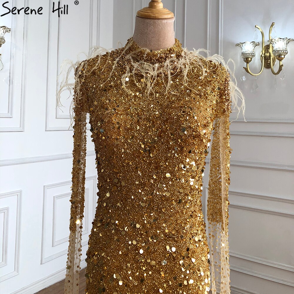 Sale Gold Luxury Elegant Mermaid Evening Dresses Gowns 2025 Cape Sleeves Beading Sexy For Women Party LA70833