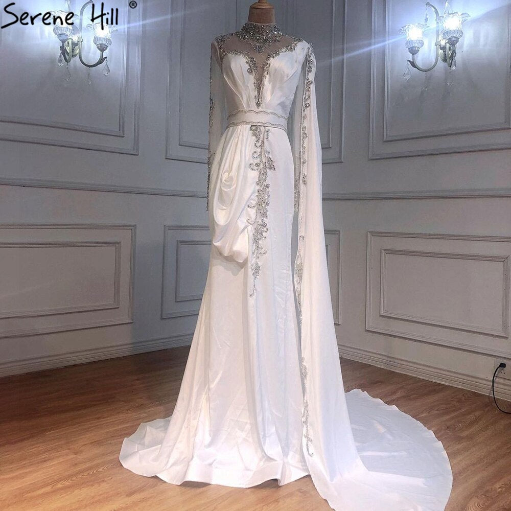 Elegante vestido de noche de sirena dorado, 2025, de satén, de lujo, con cuentas, un hombro, para mujer, fiesta, LA70869