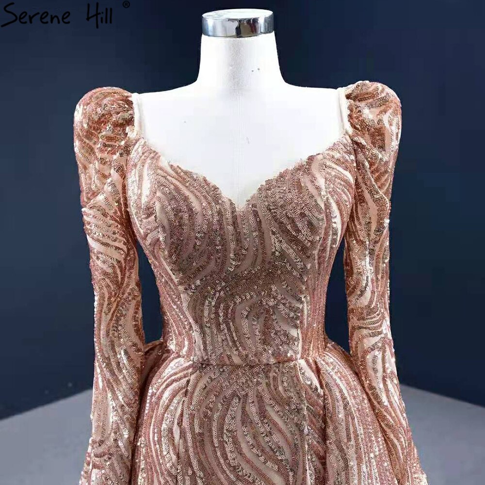 Vestidos de noche de lujo con corte sirena dorado, elegantes y sexys, con cola, para mujer, para fiestas, HM67208