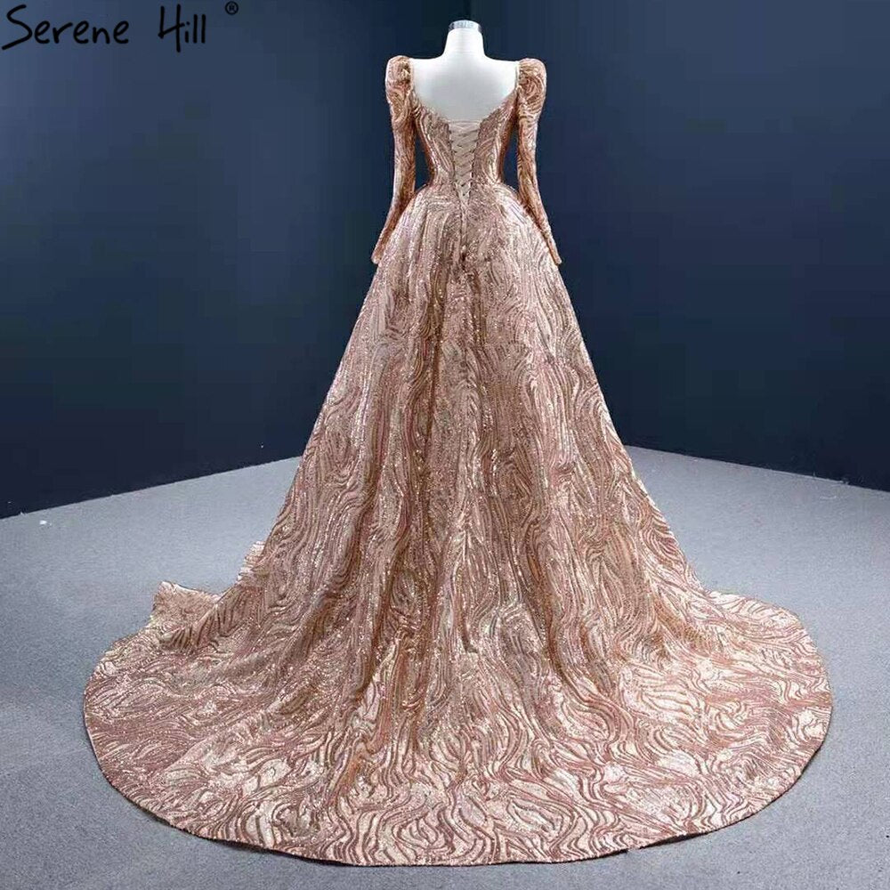 Vestidos de noche de lujo con corte sirena dorado, elegantes y sexys, con cola, para mujer, para fiestas, HM67208