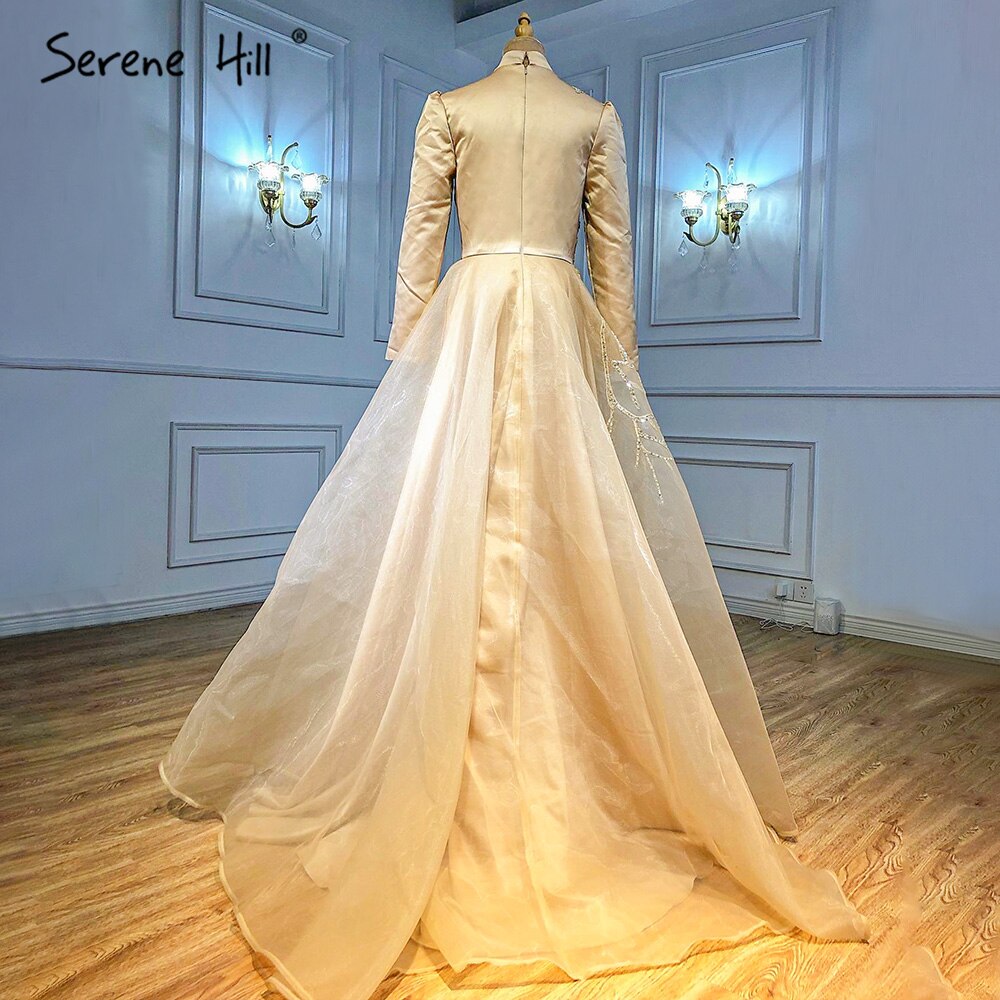 Vestidos de noche musulmanes dorados hasta los tobillos, 2025, con cuentas brillantes, de lujo, para mujer, fiesta, LA71064