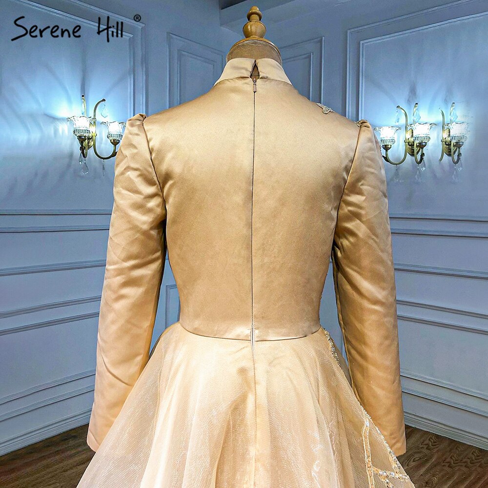 Vestidos de noche musulmanes dorados hasta los tobillos, 2025, con cuentas brillantes, de lujo, para mujer, fiesta, LA71064