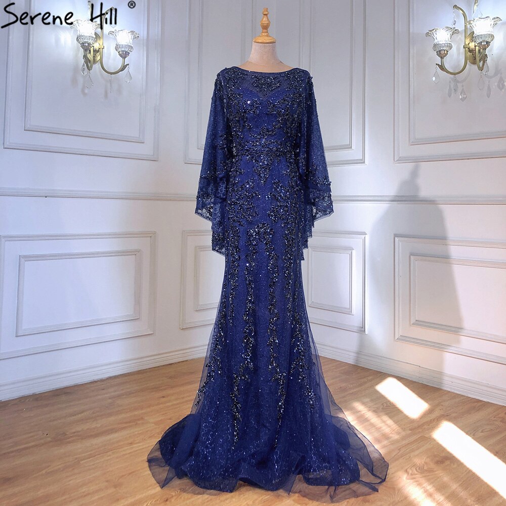 Elegante vestido de noche de lujo con corte sirena, dorado, talla grande, con perlas 2025 y capa para mujer, para fiesta LA70738