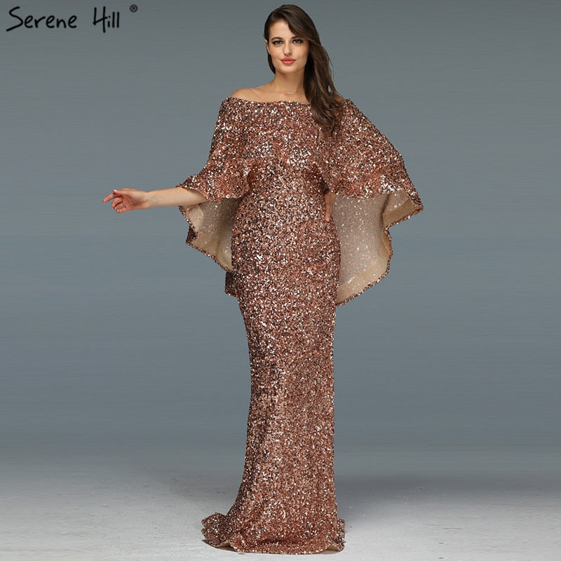 Vestidos de sirena de lujo con chal dorado, vestidos de noche brillantes LA60919, vestidos de noche largos para mujer, vestidos de fiesta
