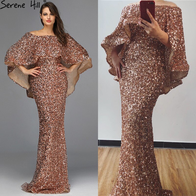 Vestidos de sirena de lujo con chal dorado, vestidos de noche brillantes LA60919, vestidos de noche largos para mujer, vestidos de fiesta