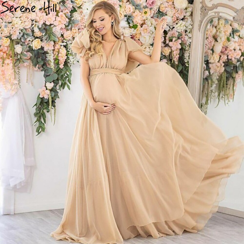 Vestidos de noche sencillos dorados de manga corta para fotografía de embarazadas 2025, HA2518