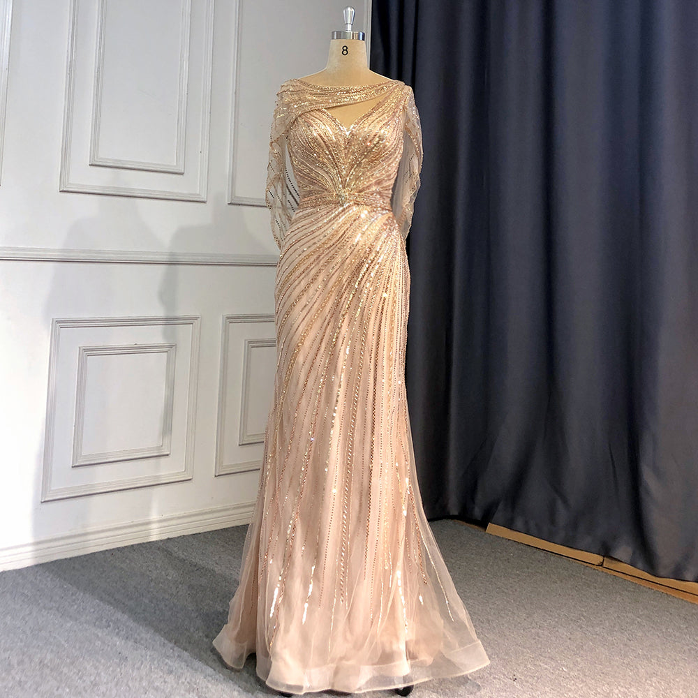 Goud Luxe Mermaid Avond Jurken 2025 Kralen V-hals Sparkle Elegante para fiesta de mujer LA70910A