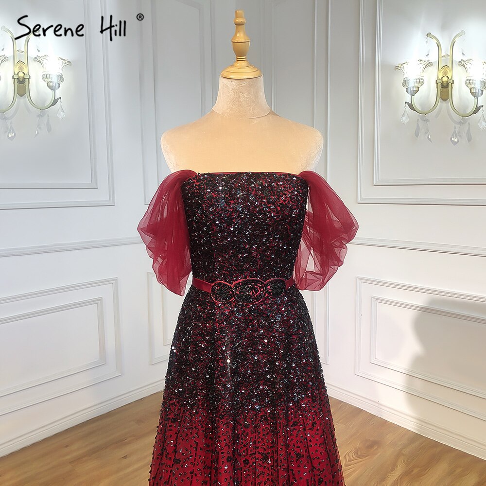Vestidos de noche color vino tinto con cambio gradual, 2025, con cuentas brillantes, corte A, de lujo, para mujer, fiesta, LA71329