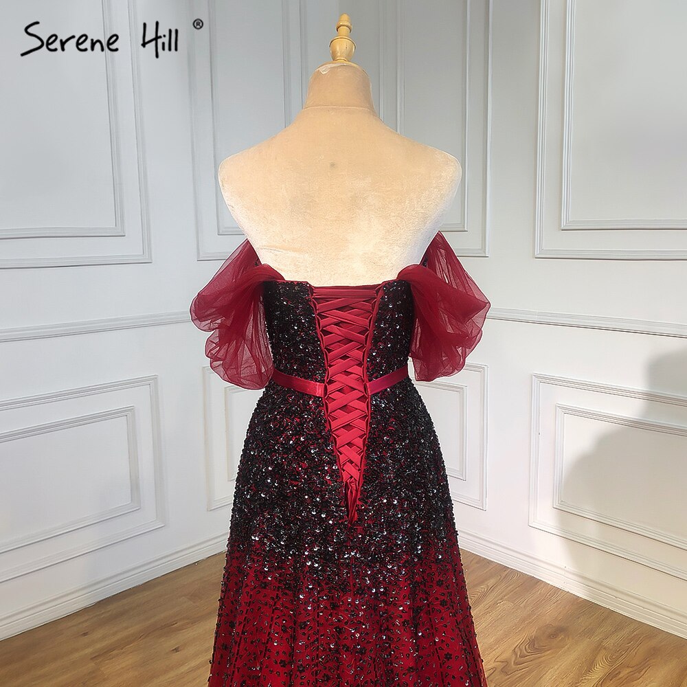 Vestidos de noche color vino tinto con cambio gradual, 2025, con cuentas brillantes, corte A, de lujo, para mujer, fiesta, LA71329