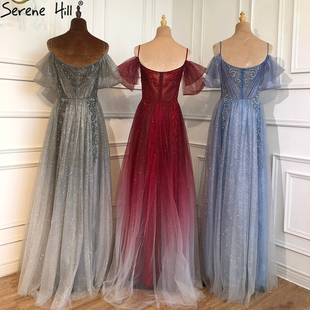 Vestido de noche en rojo vino, corte A, corte en A, con cuentas y tirantes finos, para mujer, fiesta, LA70776
