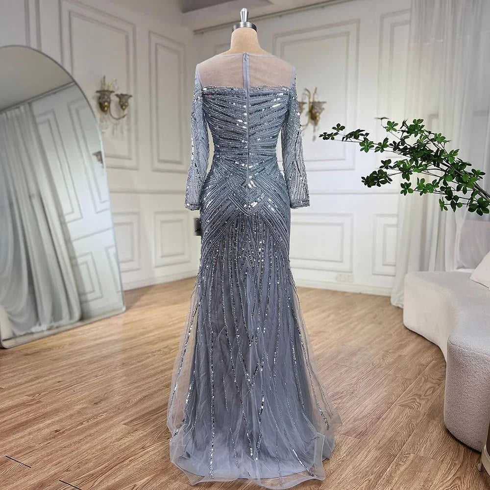 Vestidos de noche de sirena con cuentas, elegantes vestidos de fiesta largos hasta el suelo, para mujer, estilo musulmán, color gris, para boda 2025, LA72295