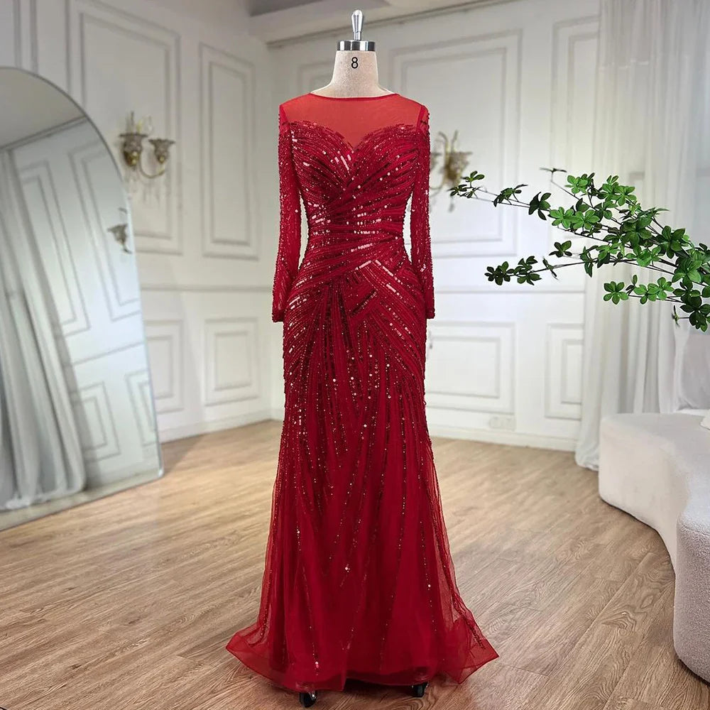 Vestidos de noche de sirena con cuentas, elegantes vestidos de fiesta largos hasta el suelo, para mujer, estilo musulmán, color gris, para boda 2025, LA72295