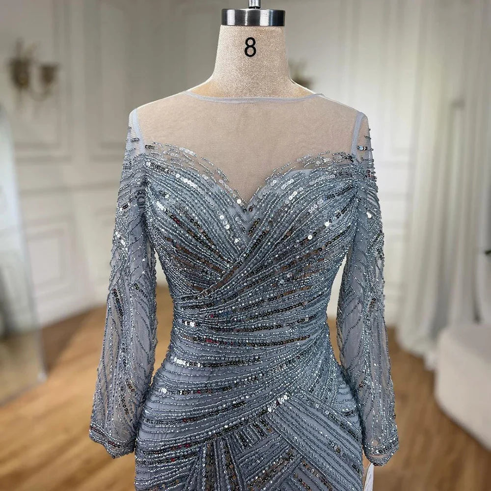 Vestidos de noche de sirena con cuentas, elegantes vestidos de fiesta largos hasta el suelo, para mujer, estilo musulmán, color gris, para boda 2025, LA72295