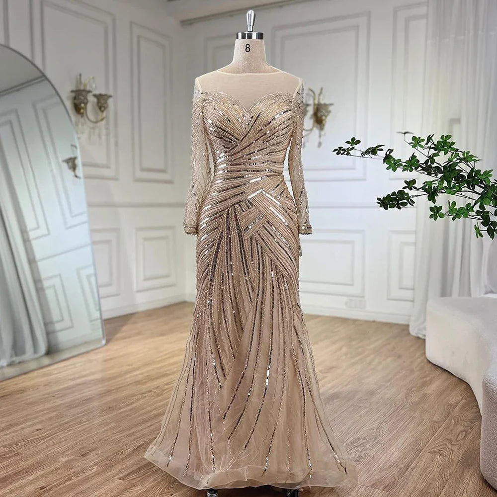 Vestidos de noche de sirena con cuentas, elegantes vestidos de fiesta largos hasta el suelo, para mujer, estilo musulmán, color gris, para boda 2025, LA72295