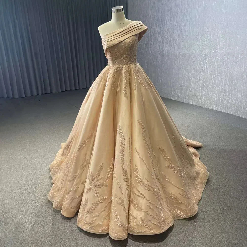 Vestido de novia gris de un solo hombro con encaje y cuentas, de lujo, 2025, de alta gama, hecho a medida, HM231074
