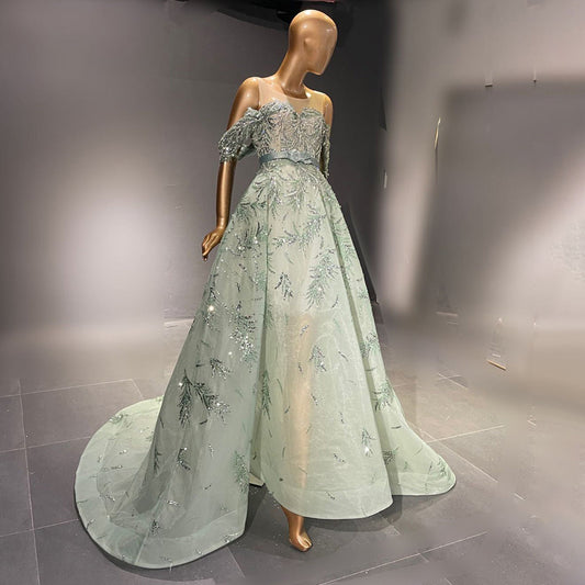 Vestidos de noche verdes con cuentas, corte A, 2025, de lujo, sexys y elegantes para mujer, para fiesta, LA71536