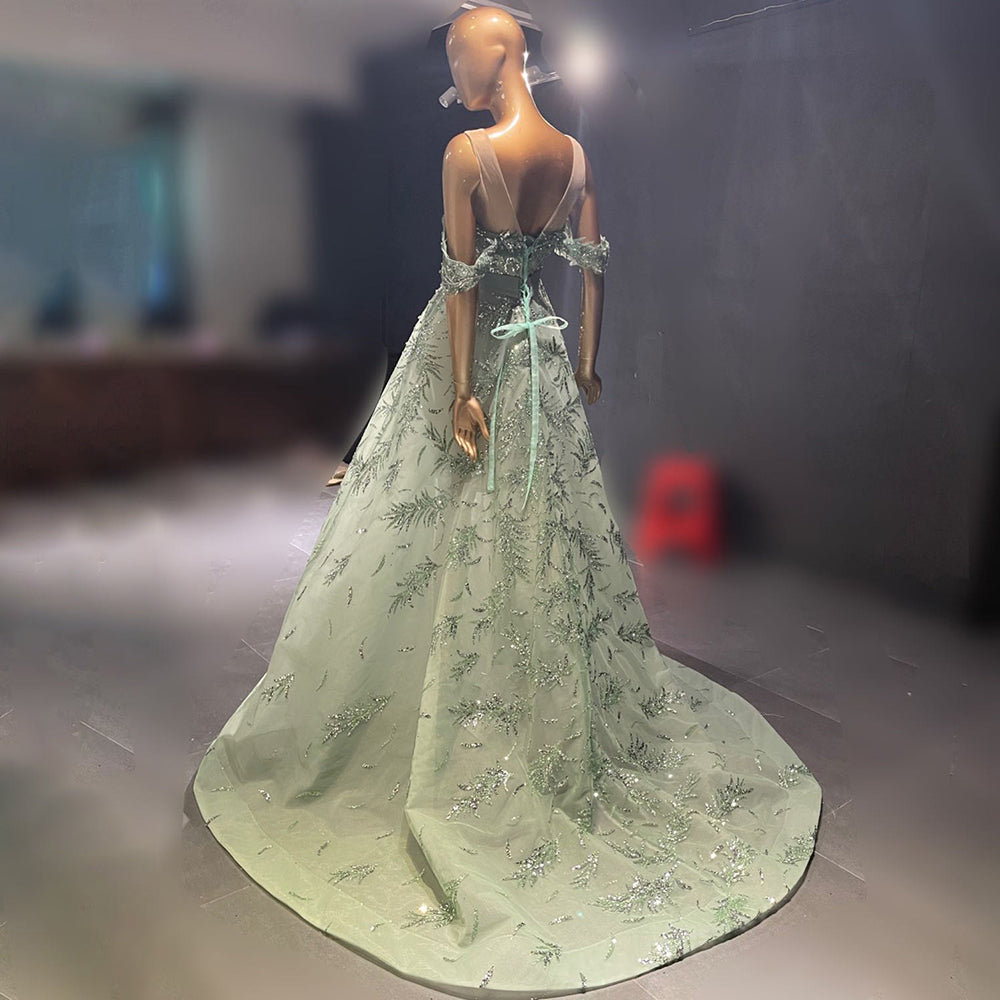 Vestidos de noche verdes con cuentas, corte A, 2025, de lujo, sexys y elegantes para mujer, para fiesta, LA71536