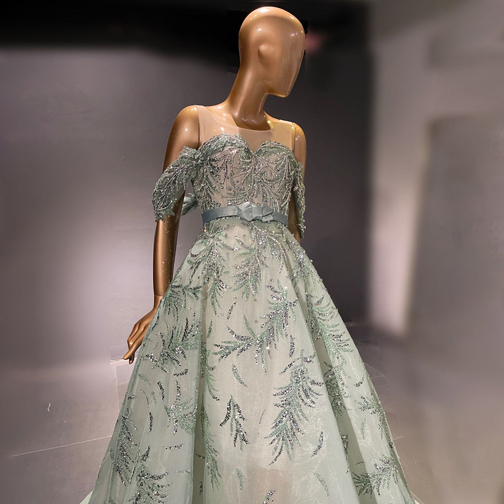 Vestidos de noche verdes con cuentas, corte A, 2025, de lujo, sexys y elegantes para mujer, para fiesta, LA71536