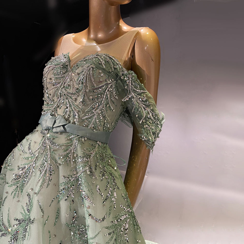 Vestidos de noche verdes con cuentas, corte A, 2025, de lujo, sexys y elegantes para mujer, para fiesta, LA71536