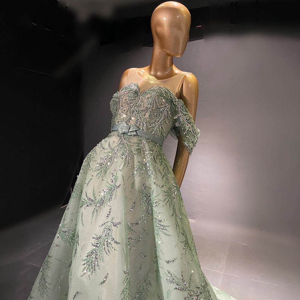 Vestidos de noche verdes con cuentas, corte A, 2025, de lujo, sexys y elegantes para mujer, para fiesta, LA71536