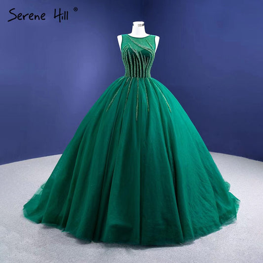 Vestidos de noche verdes de alta gama, corte A, sin mangas, con cuentas, sexys, para mujer, fiesta, HM67237