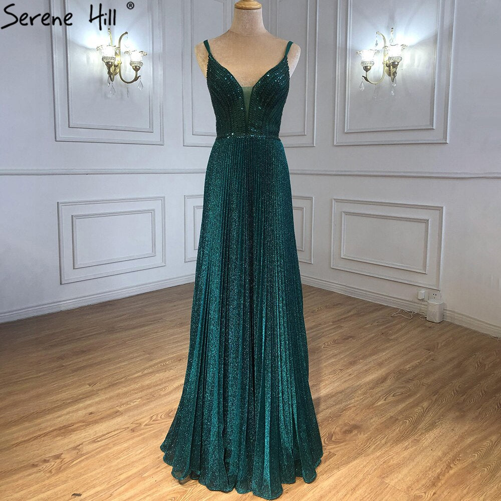 Vestidos de fiesta verdes sexys de corte A con cuentas y tirantes finos 2025 para graduación, LA71245