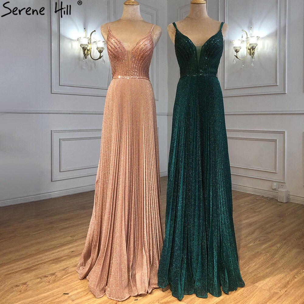 Vestidos de fiesta verdes sexys de corte A con cuentas y tirantes finos 2025 para graduación, LA71245