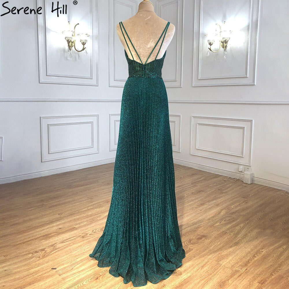 Vestidos de fiesta verdes sexys de corte A con cuentas y tirantes finos 2025 para graduación, LA71245