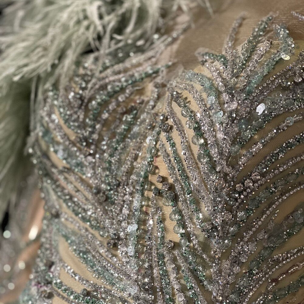 Vestidos de noche verdes con plumas y cuentas, corte A, de lujo, elegantes, para mujer, para fiesta, LA71535