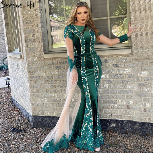 Vestidos de noche de sirena con cuentas verdes 2025, elegantes vestidos de fiesta con falda desmontable LA71455