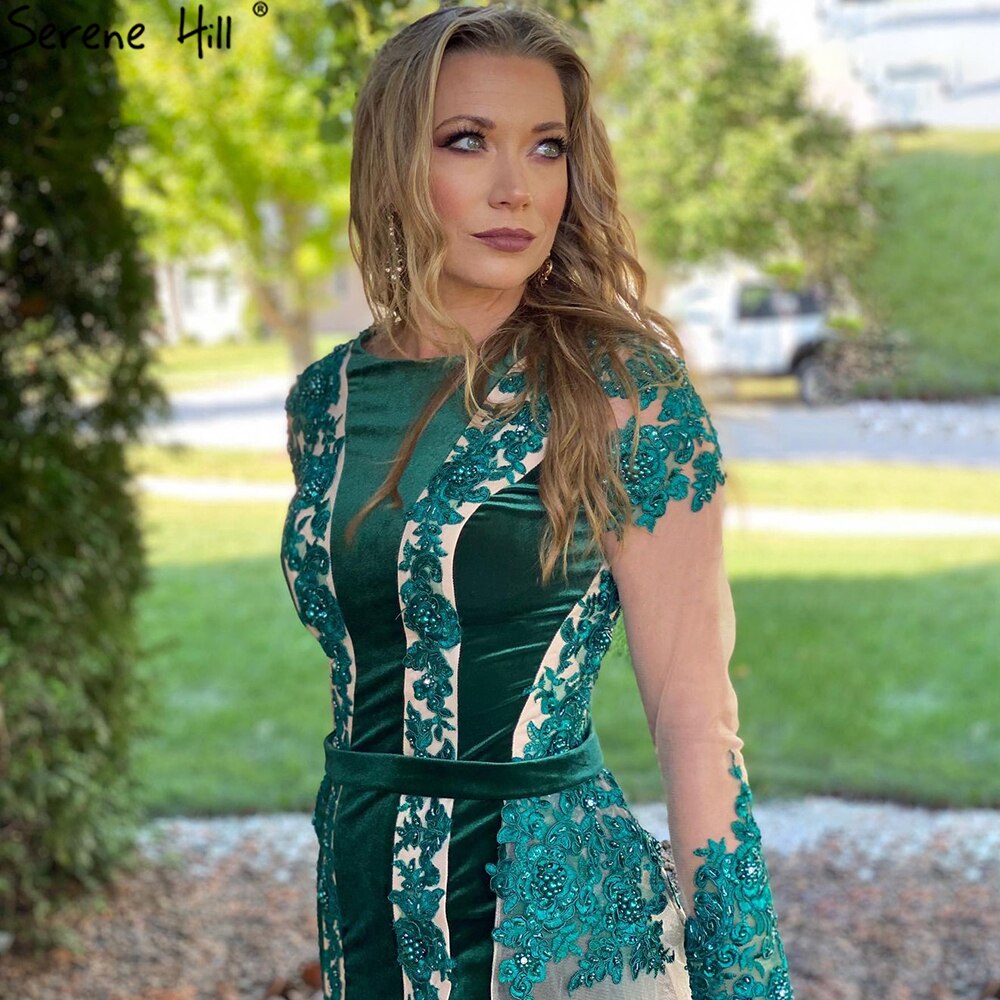 Vestidos de noche de sirena con cuentas verdes 2025, elegantes vestidos de fiesta con falda desmontable LA71455