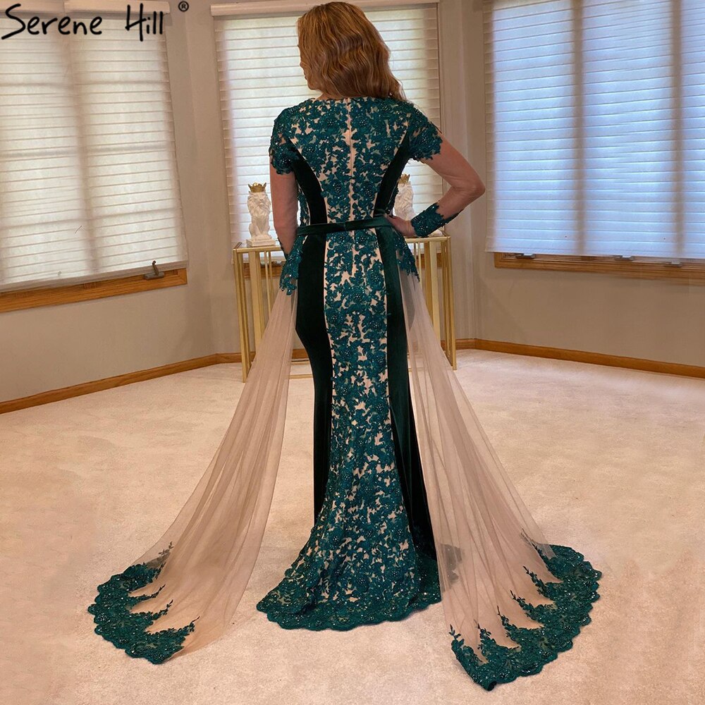 Vestidos de noche de sirena con cuentas verdes 2025, elegantes vestidos de fiesta con falda desmontable LA71455