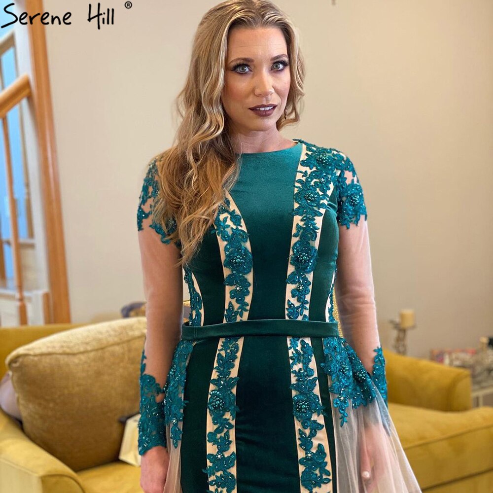 Vestidos de noche de sirena con cuentas verdes 2025, elegantes vestidos de fiesta con falda desmontable LA71455