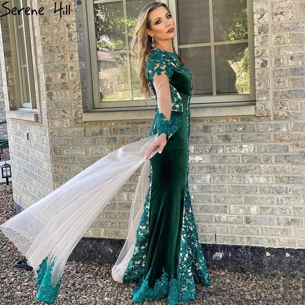 Vestidos de noche de sirena con cuentas verdes 2025, elegantes vestidos de fiesta con falda desmontable LA71455