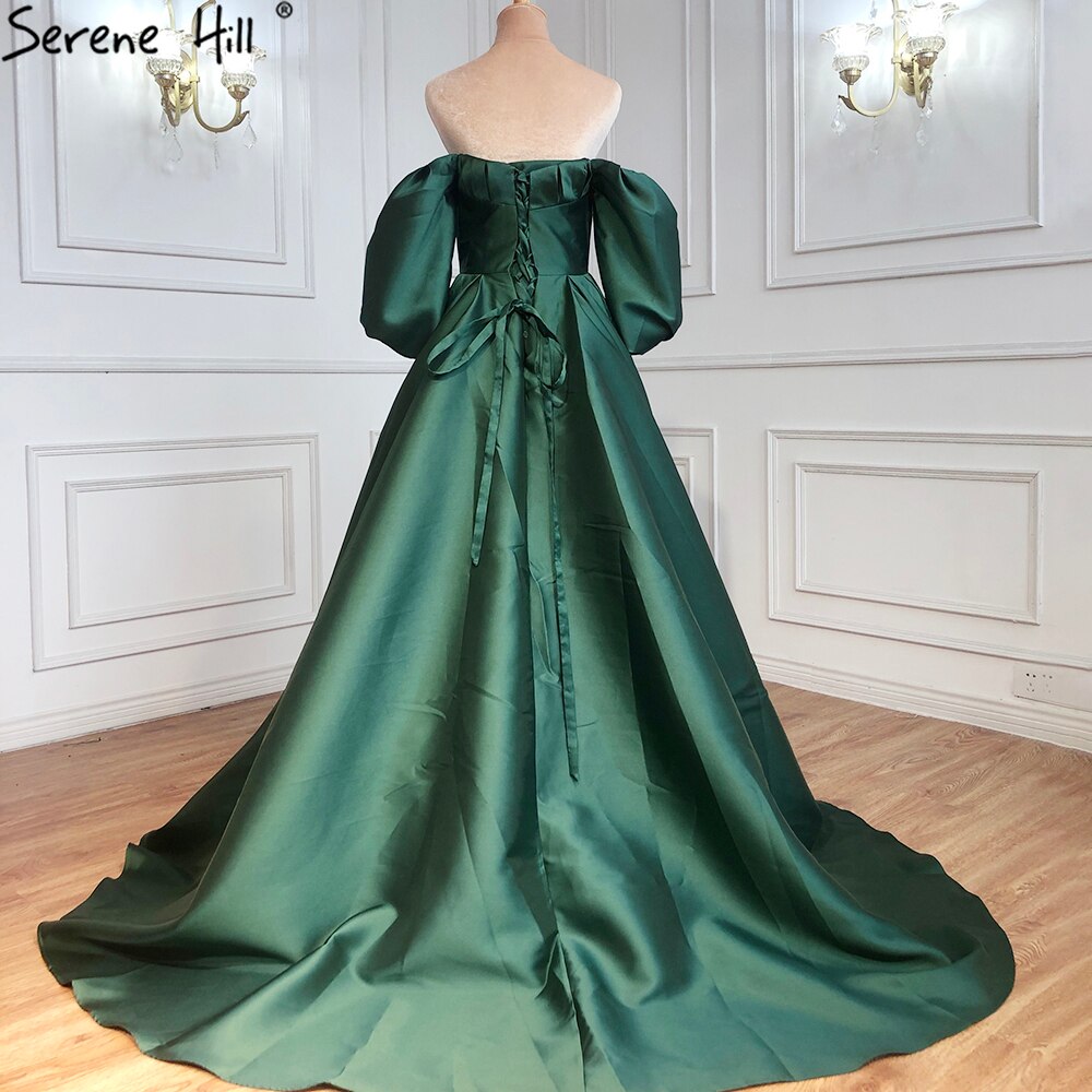 Vestidos de noche de satén verde con cuentas, corte A, largos, para mujer, fiesta, LA71008