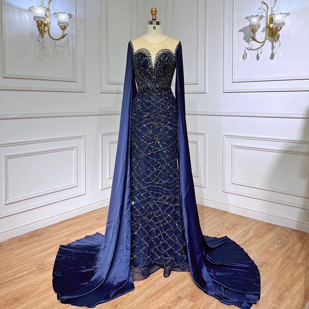 Vestidos de noche de lujo con mangas largas verdes, estilo sirena con cuentas, elegantes, para mujer, fiesta, LA71668