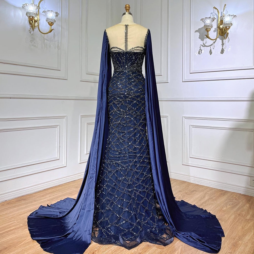 Vestidos de noche de lujo con mangas largas verdes, estilo sirena con cuentas, elegantes, para mujer, fiesta, LA71668