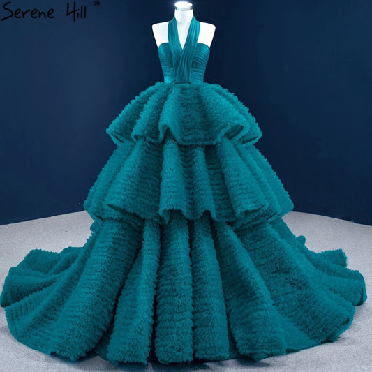 Vestido de novia verde con cuello halter, sexy, sin mangas, con cordones, de alta gama, HM67232