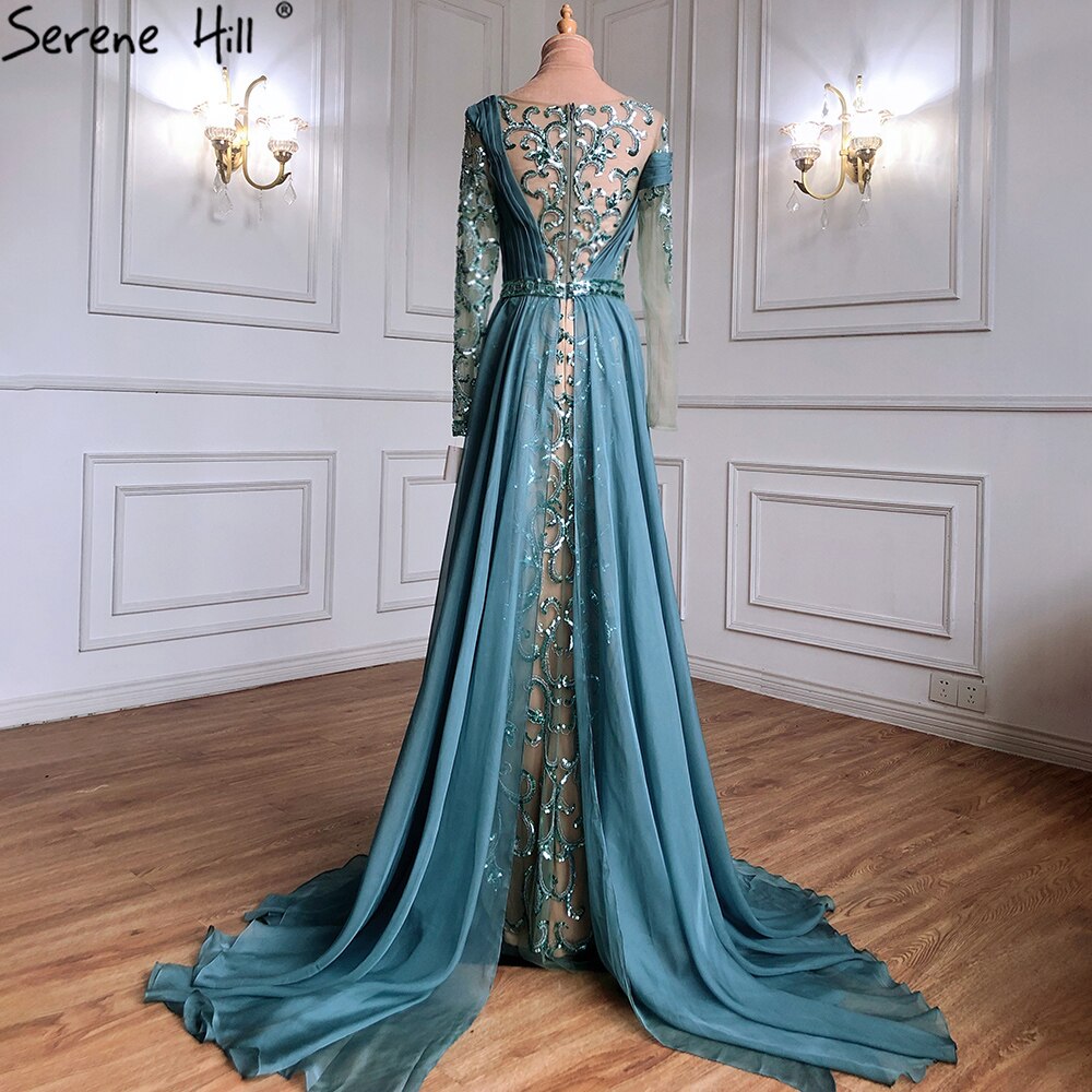 Vestido de noche verde sirena con abertura alta, elegante, de lujo, con cuentas, para mujer, para fiesta de bodas, LA71391