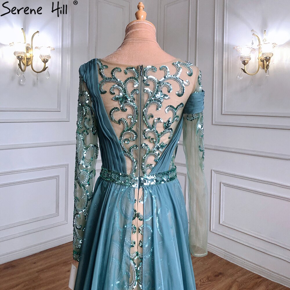 Vestido de noche verde sirena con abertura alta, elegante, de lujo, con cuentas, para mujer, para fiesta de bodas, LA71391