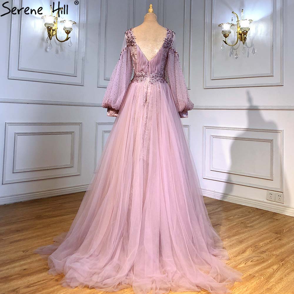 Vestidos de noche con mangas de linterna verde, corte A, con cuentas, de lujo, para mujer, para boda, fiesta, LA71477
